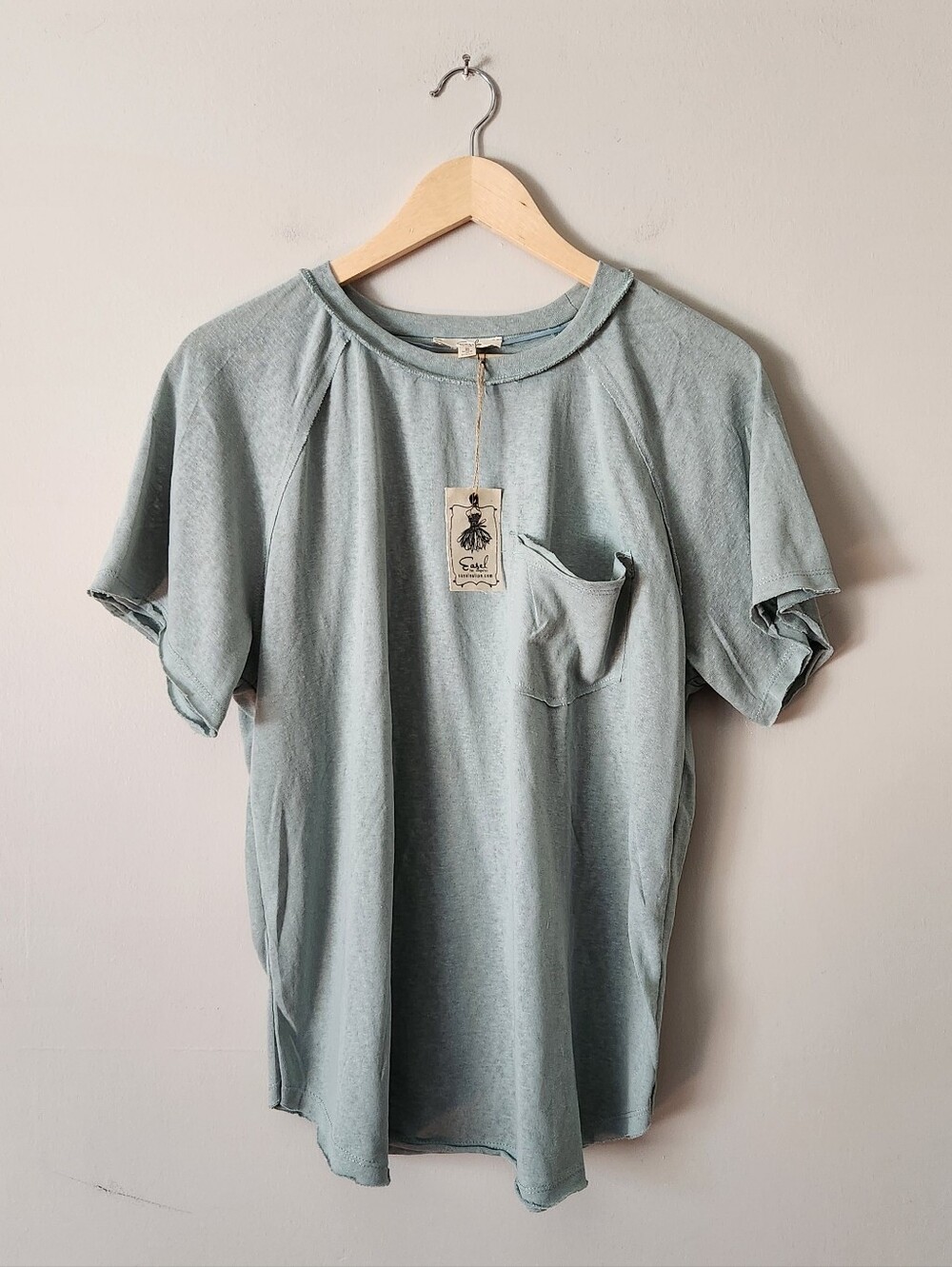 easel Boho Sage Green Gray Mineral-Washed Short Sleeve Pocket Tee Sz S